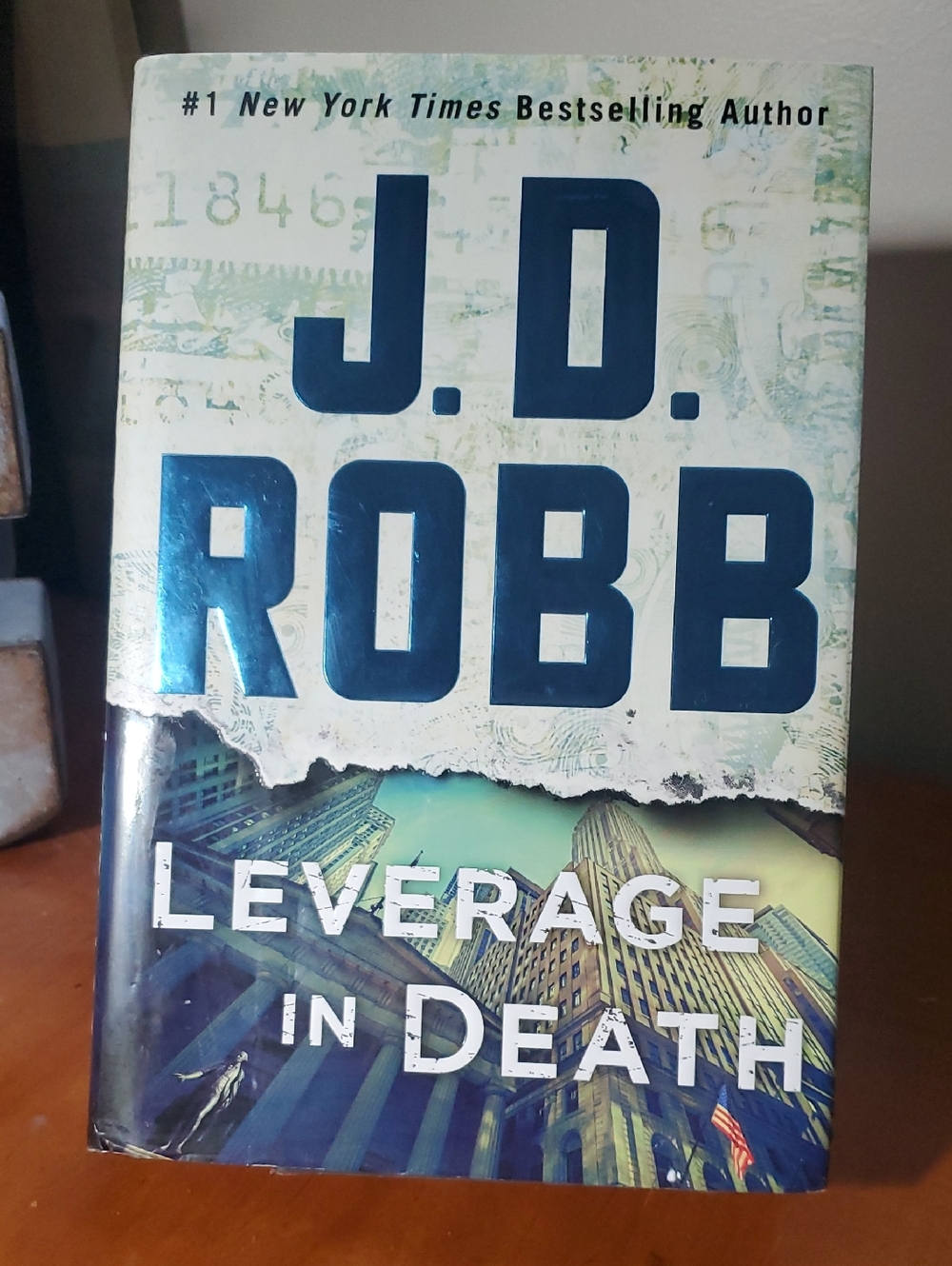 J.D. Robb "Leverage in Death" Hardcover Book - Blue/Teal Cover